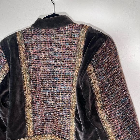 Flashback Couture Blazer Jacket Mixed Fabrics Velvet Satin Tweed 4 Button - Picture 14 of 15